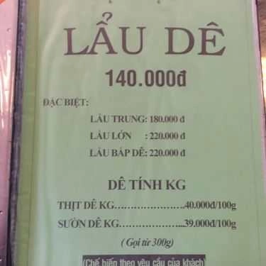 Thực đơn- Quán Nhậu Lẩu Dê Huynh Đệ