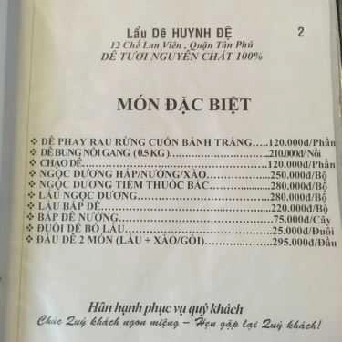 Thực đơn- Quán Nhậu Lẩu Dê Huynh Đệ
