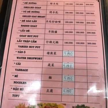Thực đơn- Quán Nhậu Lẩu Dê Tư Diệp