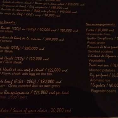 Thực đơn- Cafe Le Steak De Saigon
