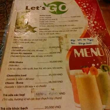 Thực đơn- Cafe Let's Go - Lê Lợi