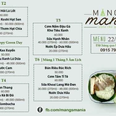 Thực đơn- Quán Ăn Măng's Mania - Nhà Hàng Chay