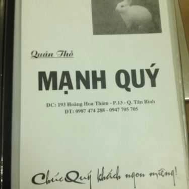 Thực đơn- Mạnh Quý - Thịt Thỏ & Quán Nhậu