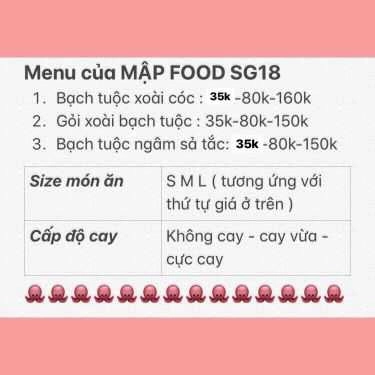 Thực đơn- Mập Food - Bạch Tuộc Ngâm Sả Tắc & Bạch Tuộc Xoài Cóc - Shop Online