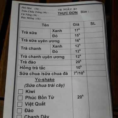 Thực đơn- Mây Thai Tea - Ăn Vặt Thái