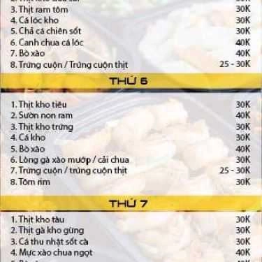 Thực đơn- Quán Cơm Mẹ Nấu - Cơm Văn Phòng Giao Tận Nơi