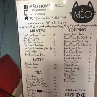 Thực đơn- Ăn vặt Méo Homemade - Trà Sữa Nhà Làm
