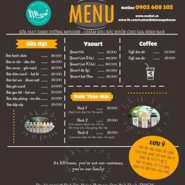 Thực đơn- Cafe Mhouse Garden - Sữa Hạt Dinh Dưỡng