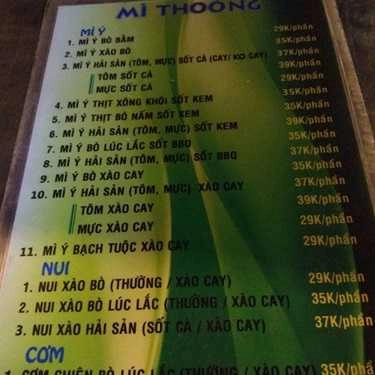 Thực đơn- Ăn vặt Mì Thòong - Mì Ý Giá Việt