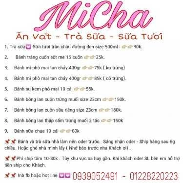 Thực đơn- Ăn vặt Trà Sữa Micha - Chung Cư Ngô Gia Tự