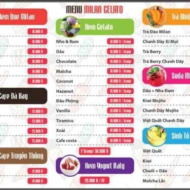 Thực đơn- Milan Gelato Cafe