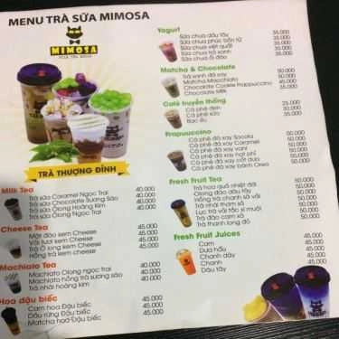 Thực đơn- Cafe Mimosa Milk Tea House