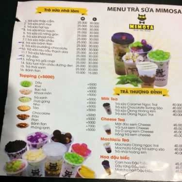 Thực đơn- Cafe Mimosa Milk Tea House