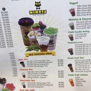 Thực đơn- Cafe Mimosa Milk Tea House