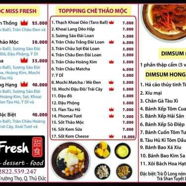 Thực đơn- Cafe Miss Fresh - Trà Sữa, Chè & Ăn Vặt - Đặng Văn Bi