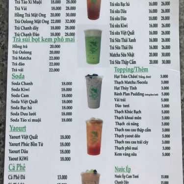 Thực đơn- Cafe Miss Tea - Đại Học Quốc Gia