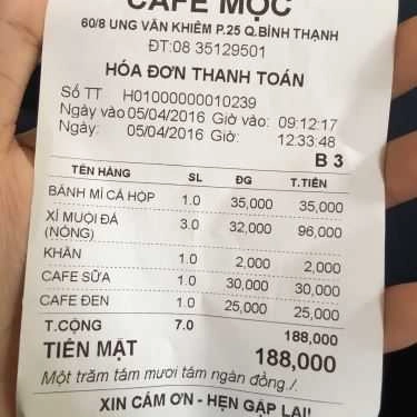 Thực đơn- Mộc Cafe - Ung Văn Khiêm