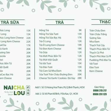 Thực đơn- Cafe Naicha Lou - Trà Sữa & Ăn Vặt