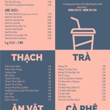 Thực đơn- Cafe Naicha Lou - Trà Sữa & Ăn Vặt