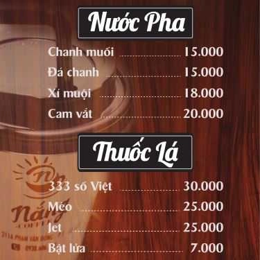 Thực đơn- Nắng Coffee - Phạm Văn Đồng