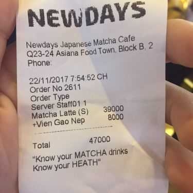 Thực đơn- Newdays Japanese Matcha Cafe - Asiana Food Town