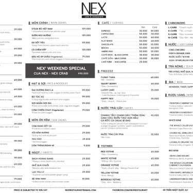 Thực đơn- Nex - Cafe & Restaurant