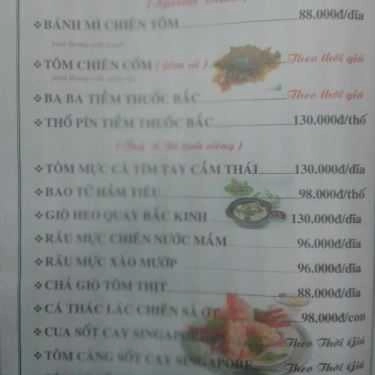 Thực đơn- Nghĩa Phát - Quán Nhậu Hải Sản