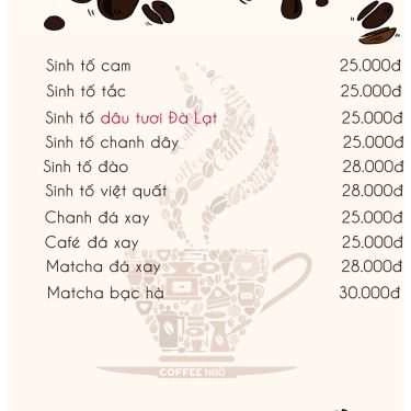 Thực đơn- Cafe Ngõ Cofee & Tea