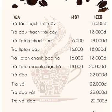 Thực đơn- Cafe Ngõ Cofee & Tea