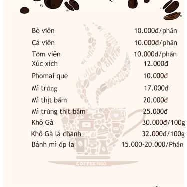 Thực đơn- Cafe Ngõ Cofee & Tea