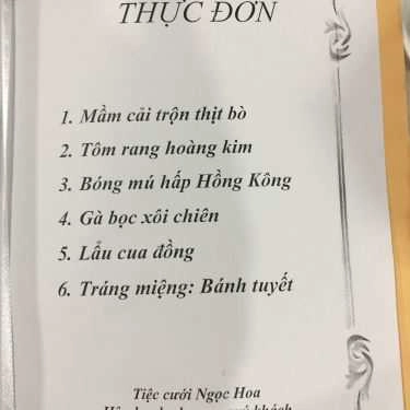 Thực đơn- Tiệc tận nơi Ngọc Hoa - Dịch Vụ Nấu Tiệc