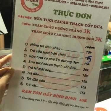 Thực đơn- Ăn vặt Ngon Tea - Sữa Tươi Ca Cao & Trà Sữa