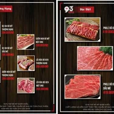 Thực đơn- Quán Nhậu 93 BBQ - Nướng & Lẩu