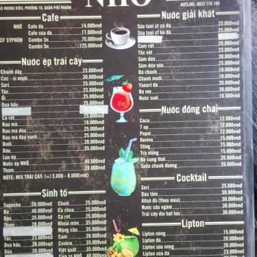 Thực đơn- Nhớ Coffee - Hoàng Diệu