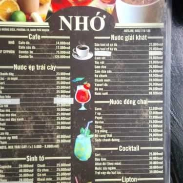 Thực đơn- Nhớ Coffee - Hoàng Diệu