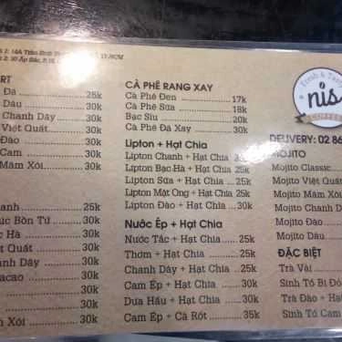 Thực đơn- Nis Coffee - Ấp Bắc