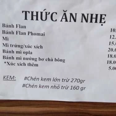 Thực đơn- Nita - Coffee & Kem