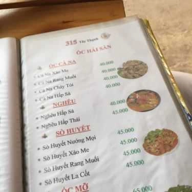 Thực đơn- Quán Nhậu Quán Nướng 315