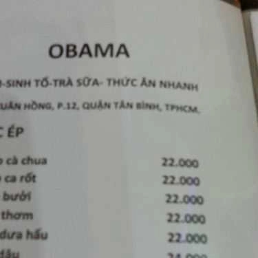 Thực đơn- Cafe Obama Trà Sữa