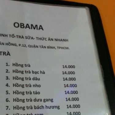 Thực đơn- Cafe Obama Trà Sữa