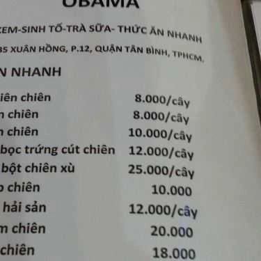 Thực đơn- Cafe Obama Trà Sữa