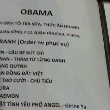 Thực đơn- Cafe Obama Trà Sữa