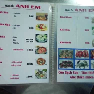 Thực đơn- Quán Nhậu Quán Ốc Anh Em