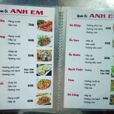 Thực đơn- Quán Nhậu Quán Ốc Anh Em