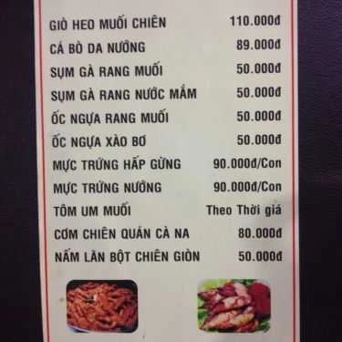 Thực đơn- Ăn vặt Ốc Cà Na - Tân Vĩnh