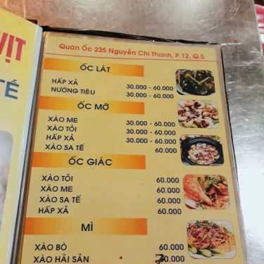Thực đơn- Quán Nhậu Ốc Đêm 235