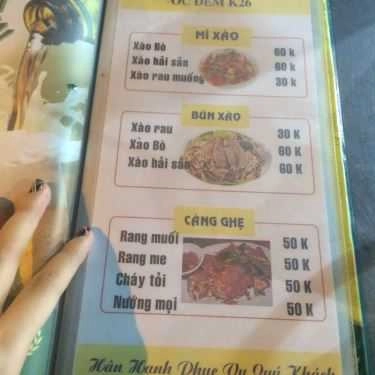 Thực đơn- Quán Nhậu Ốc Đêm K26
