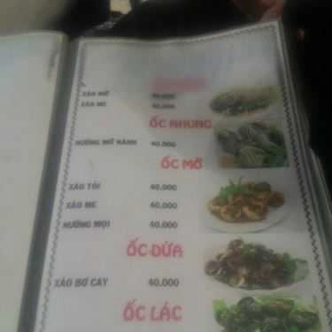 Thực đơn- Quán Nhậu Ốc Gia Đình