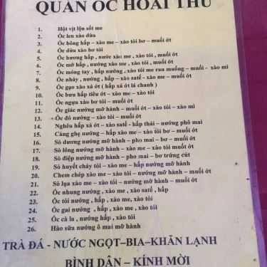 Thực đơn- Ăn vặt Ốc Hoài Thu - Bùi Thị Xuân