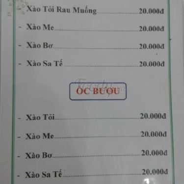 Thực đơn- Quán Nhậu Ốc Liên 20k - Bàu Cát 8